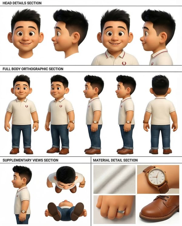 Professional character design sheet with realistic photography style, ...